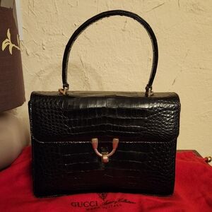Gucci Vintage Crocodile Black Top Handle Purse